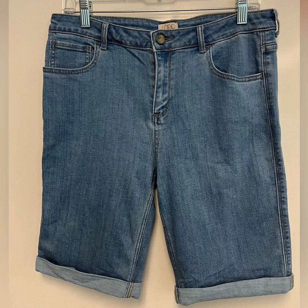 LOGO by Lori Goldstein 5-Pocket Denim Bermuda Shorts with Rolled Cuff Sz. 12 - Picture 3 of 10